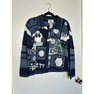 Vintage Tiara International 2002 Frosty Snowman Christmas Sweater Zip Up